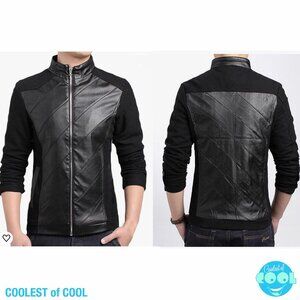 Mens full zip Jacket Black Leather P.u. 2 tone Fashion Size US Large - UK XLarge